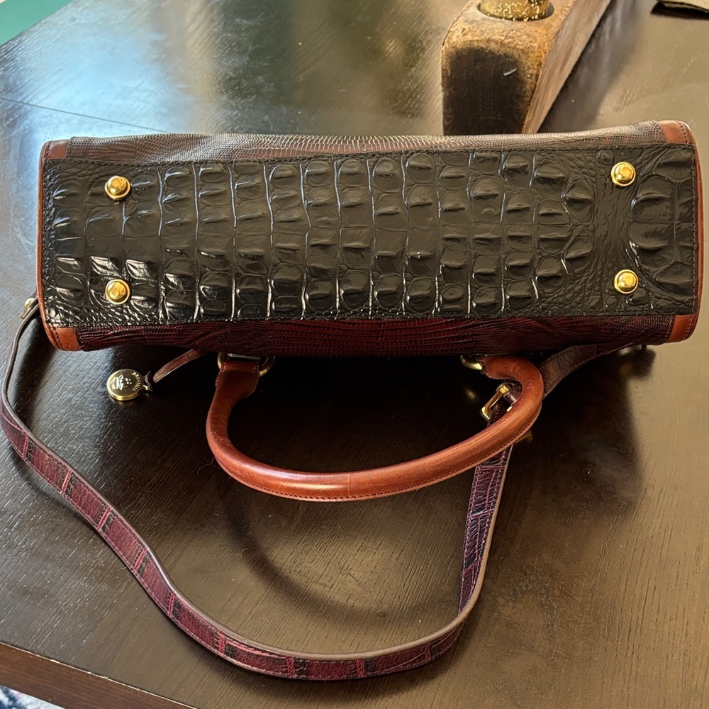 Brahmin Brown and Black Textured Leather Satchel - Picture 6 of 16